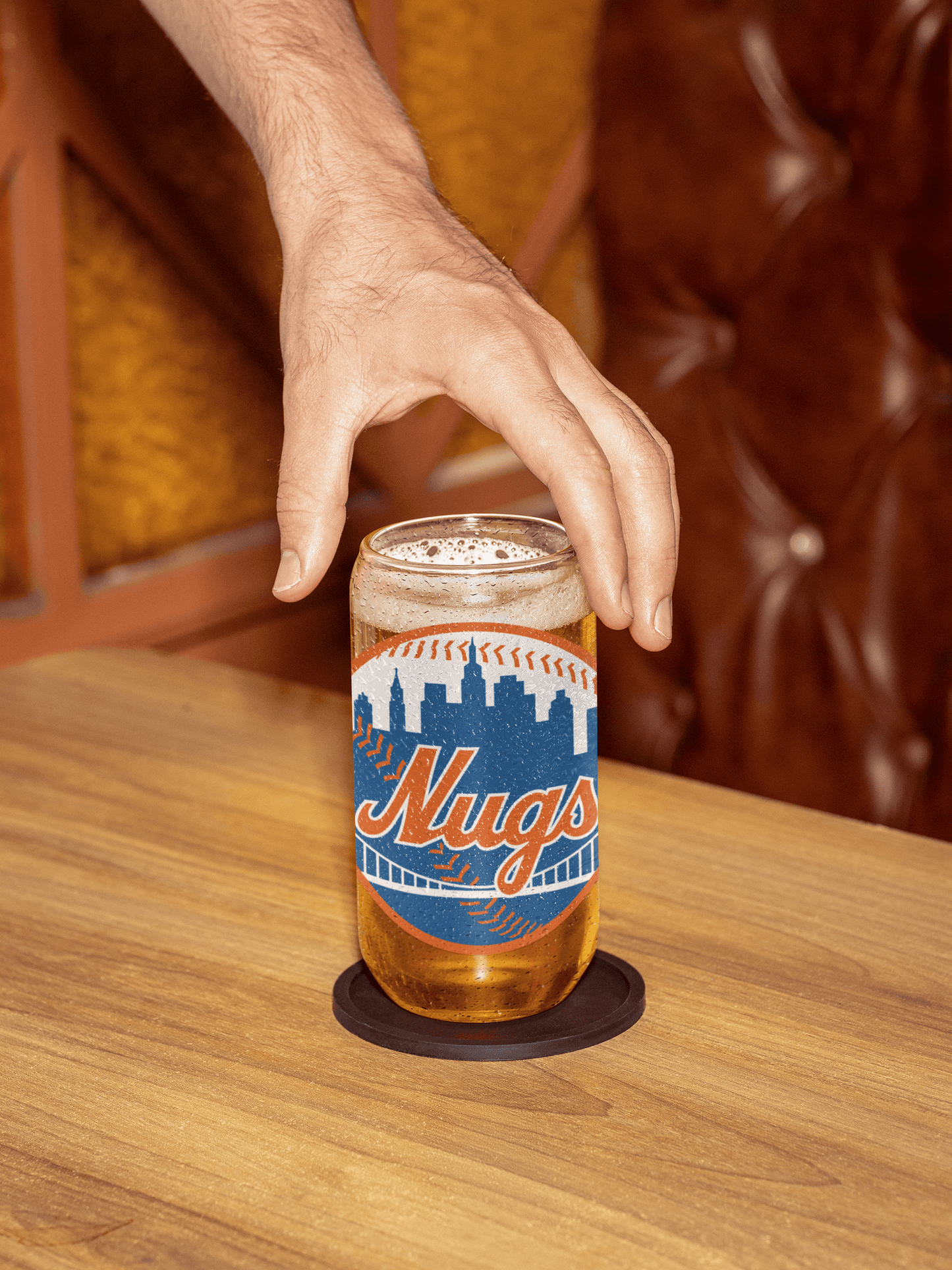 New York Nugs 16 oz Can-Shaped Glass – Modern Drinkware w/ Lid & Straw Option