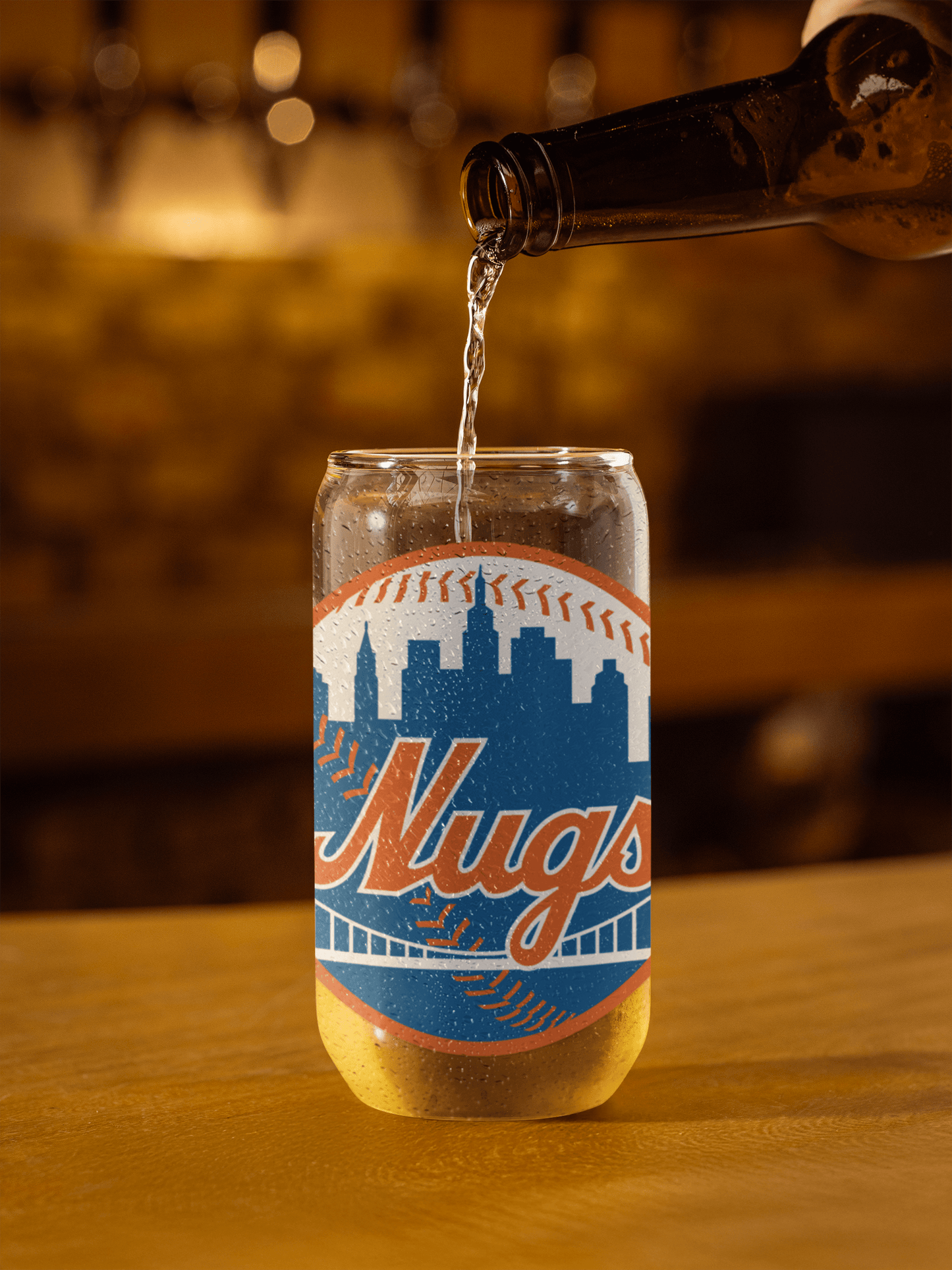 New York Nugs 16 oz Can-Shaped Glass – Modern Drinkware w/ Lid & Straw Option