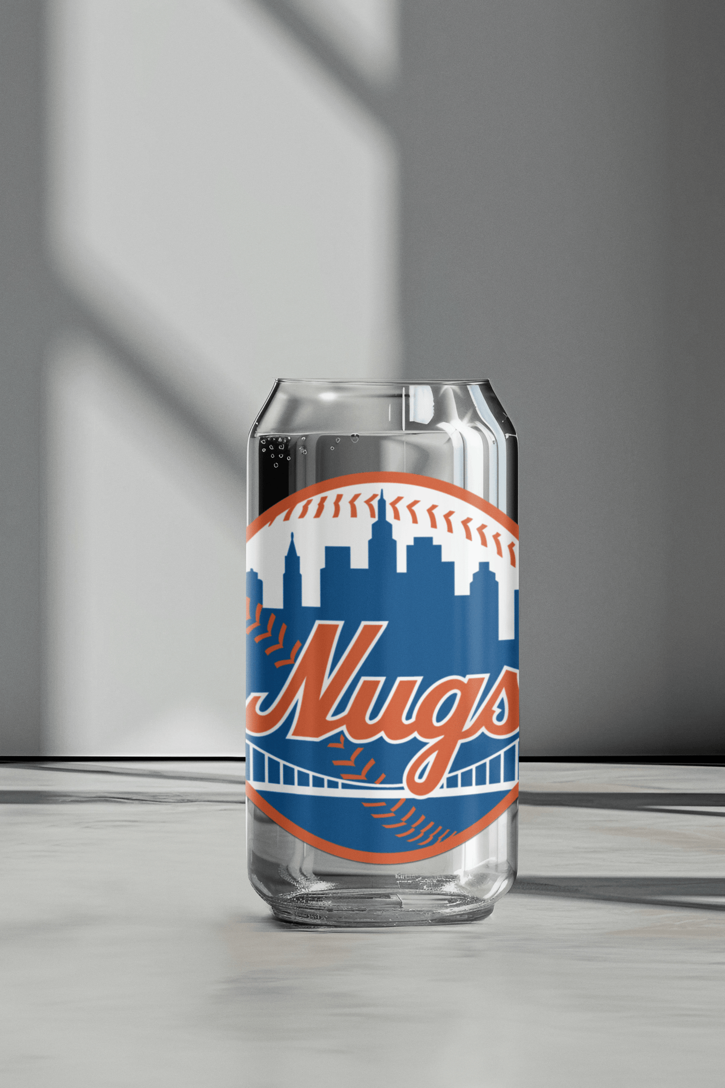 New York Nugs 16 oz Can-Shaped Glass – Modern Drinkware w/ Lid & Straw Option