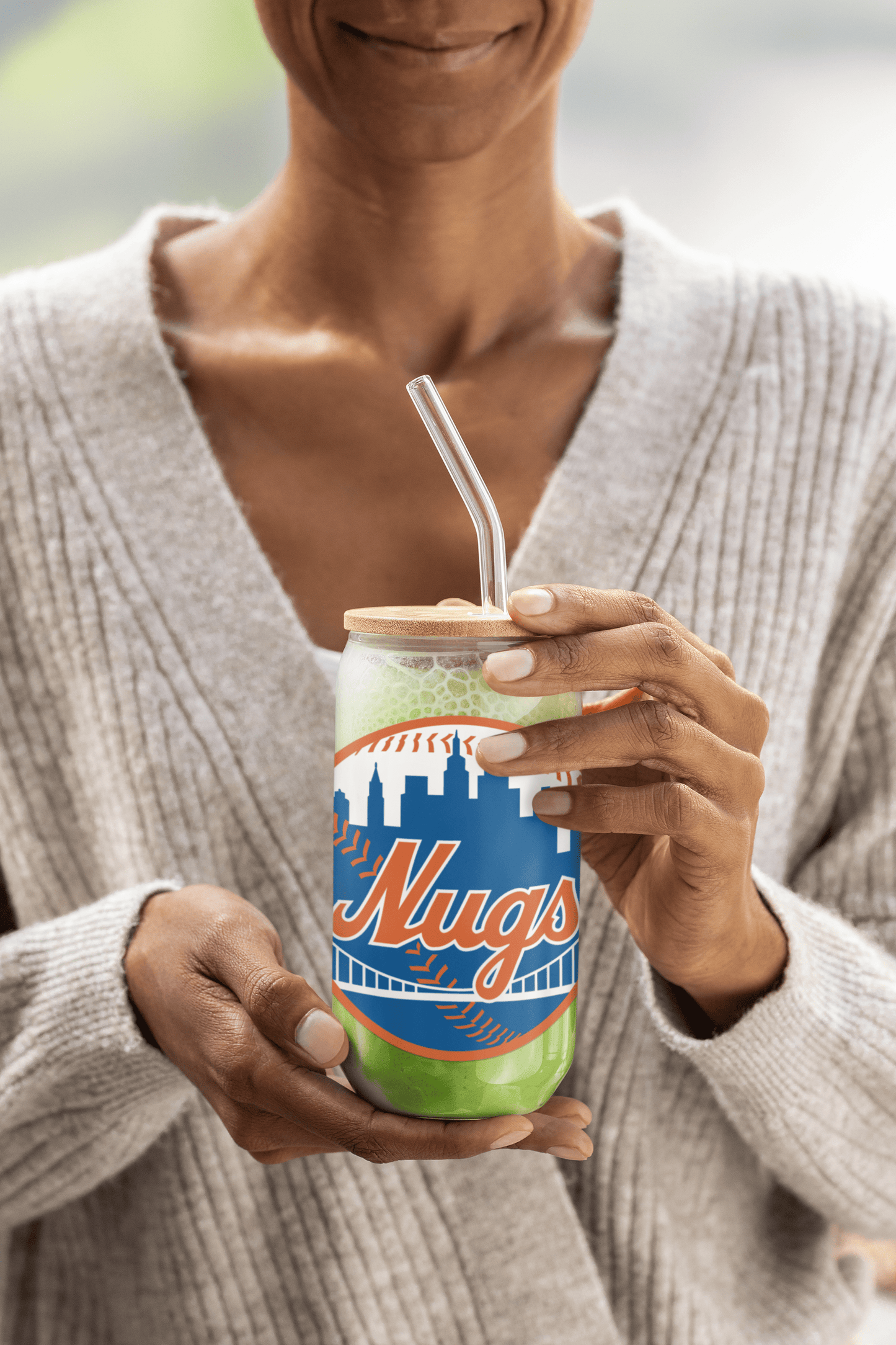 New York Nugs 16 oz Can-Shaped Glass – Modern Drinkware w/ Lid & Straw Option