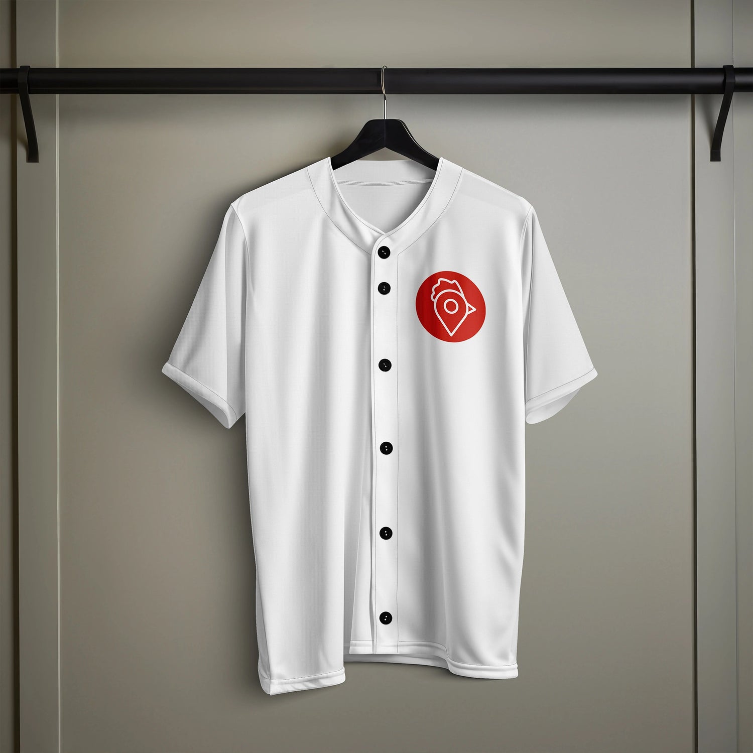 Close-up of The Nugget Spot Signature Baseball Jersey buttons and stitching
