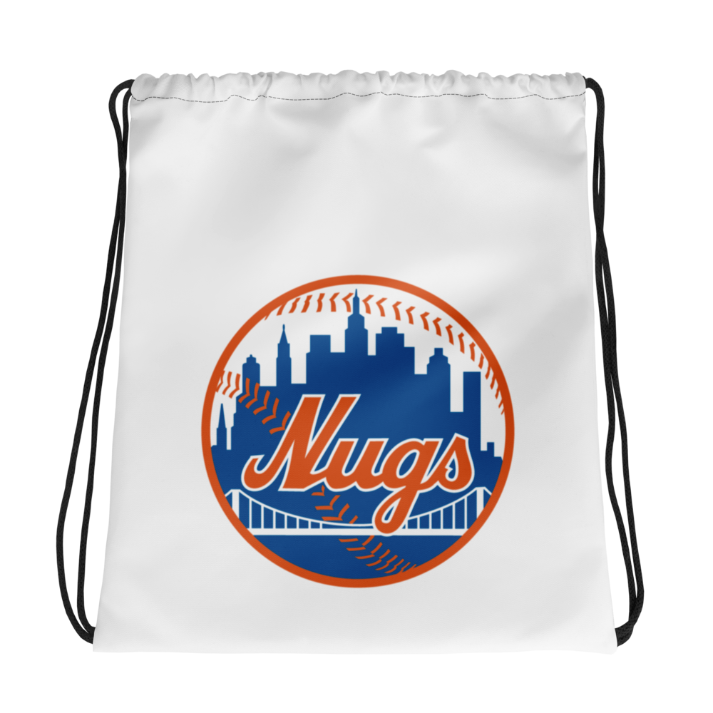 The New York Nugs drawstring bag displayed flat, showing the circular city skyline logo in full detail.