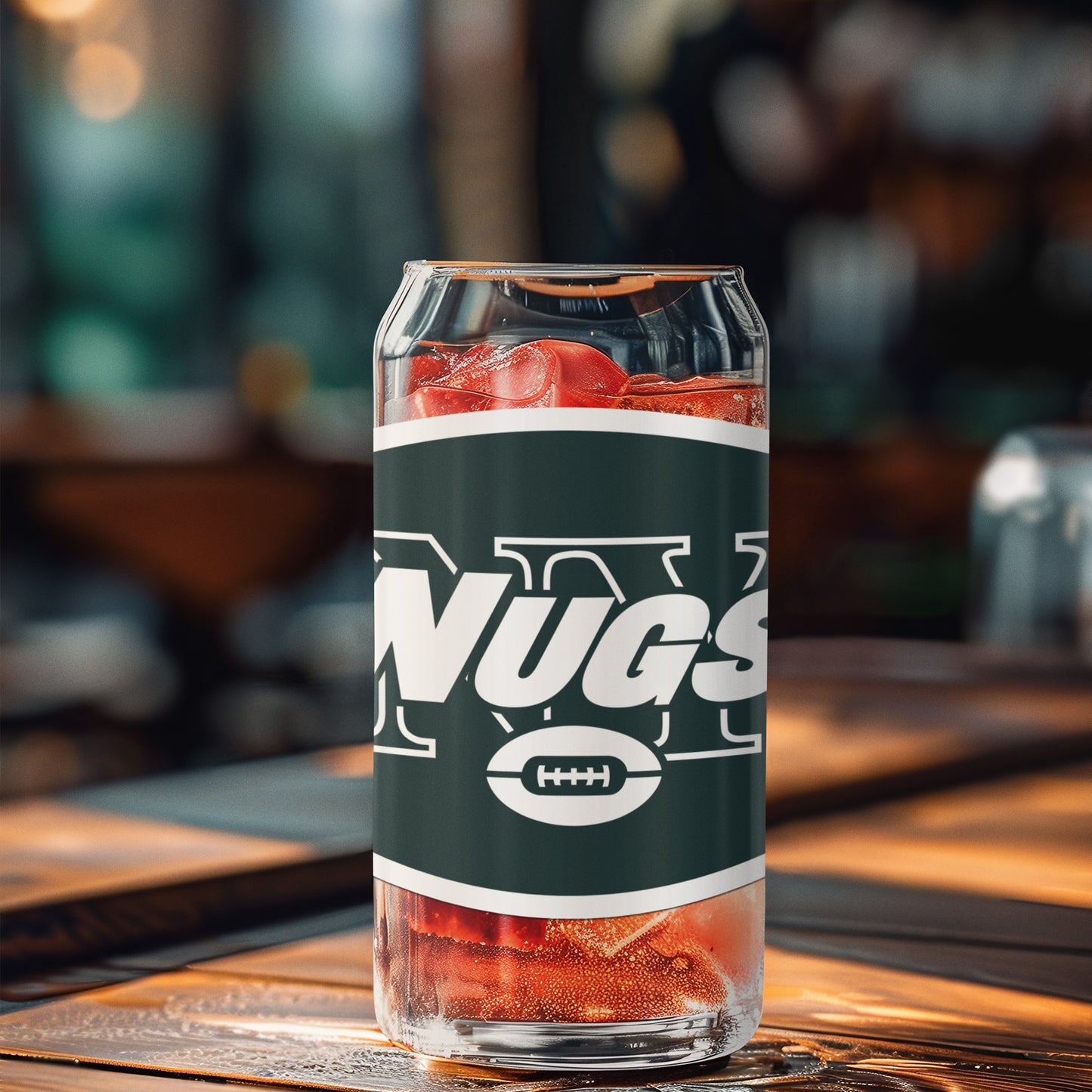 New York N-U-G-S 16oz Can-Shaped Glass with Optional Lid & Straw