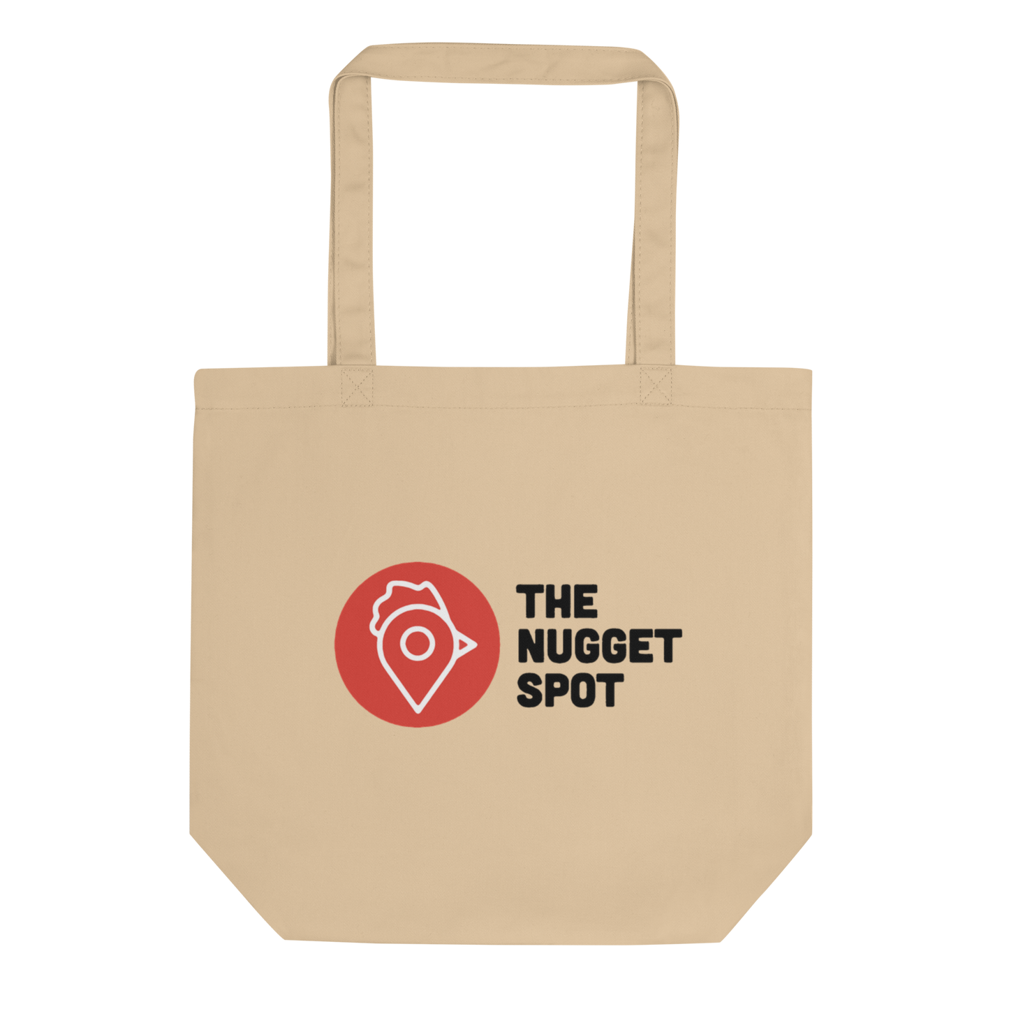 The Nugget Spot Eco-Friendly Tote Bag front view on transparent background

