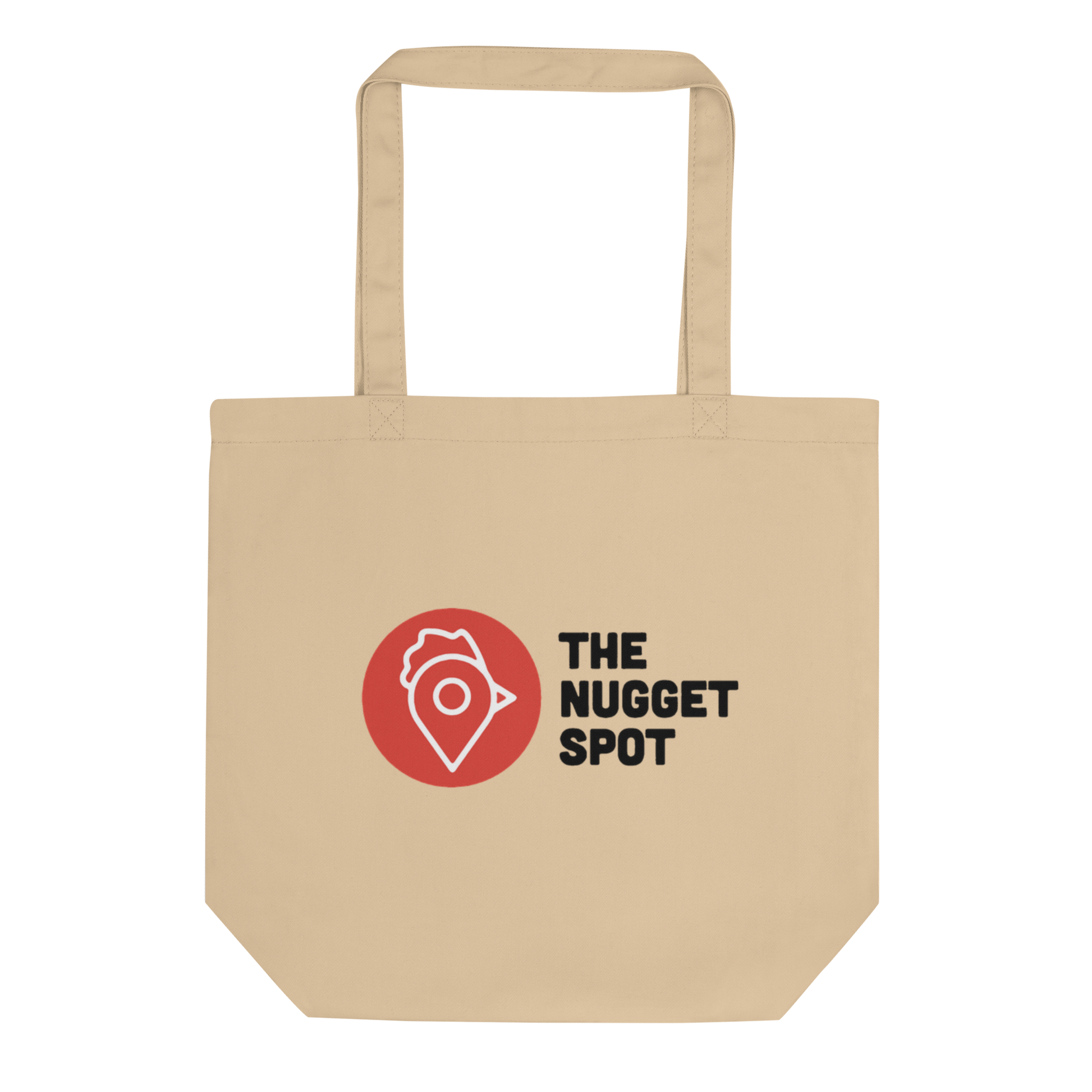 The Nugget Spot Eco-Friendly Tote Bag front view on transparent background
