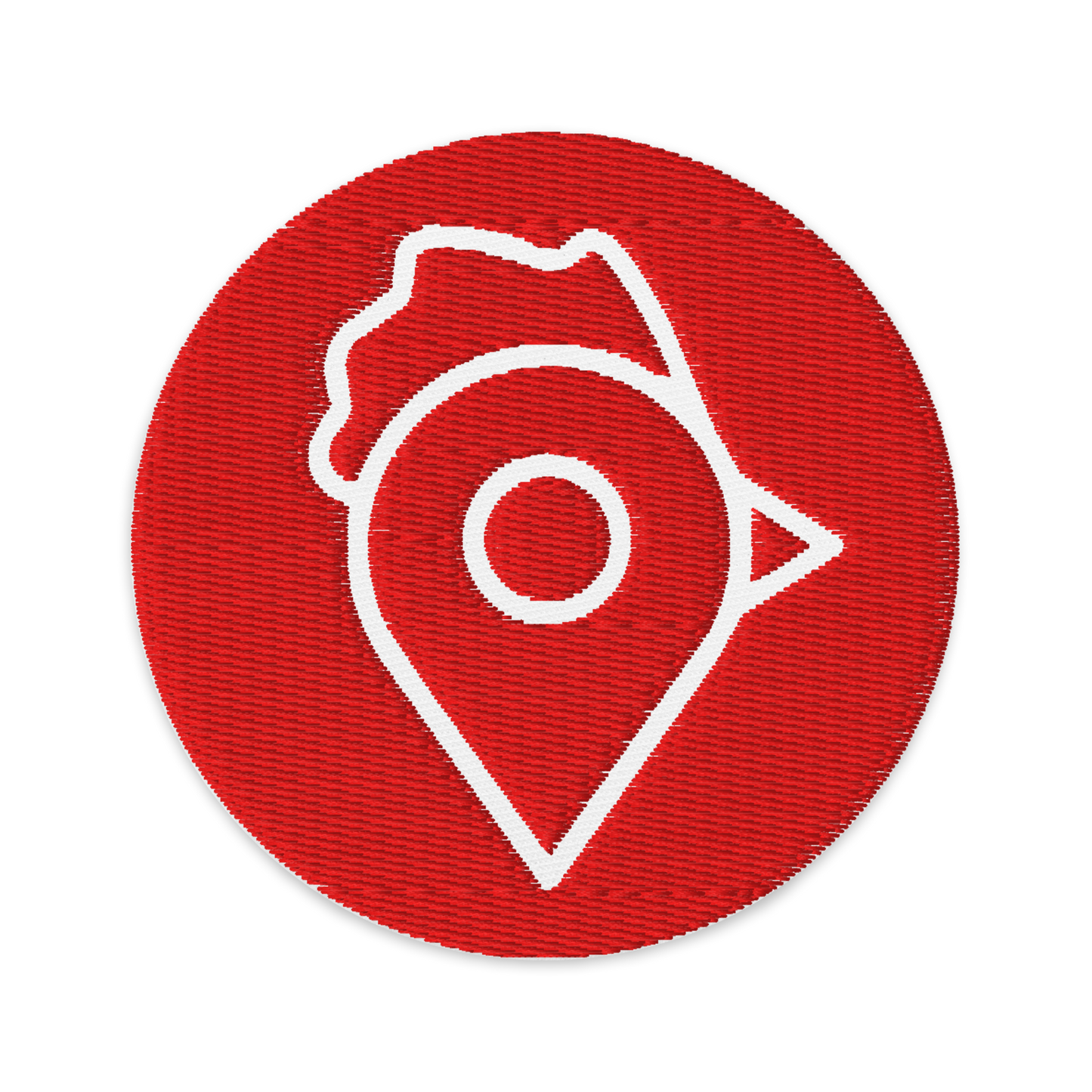 Detailed flat-lay of The Nugget Spot Signature embroidered patch on transparent background.
